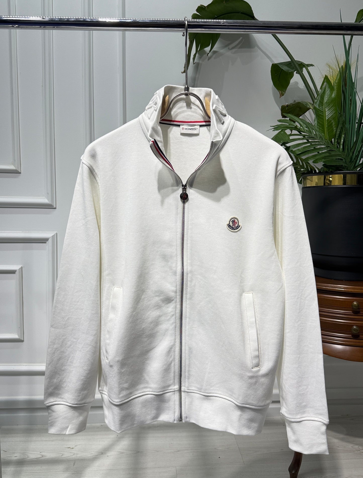 Embroidered Logo White Full-zip Sweatshirt for Men