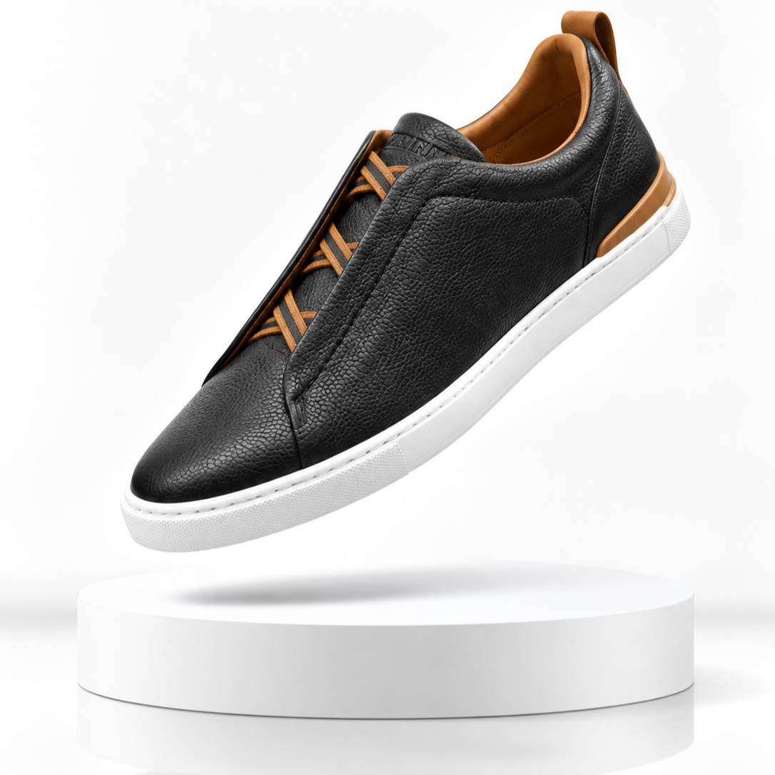 Zegna Black Triple Stitch Sneakers