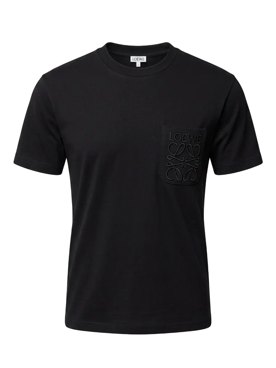 Loewe Embroidered Logo Pocket Black Tshirt For Men