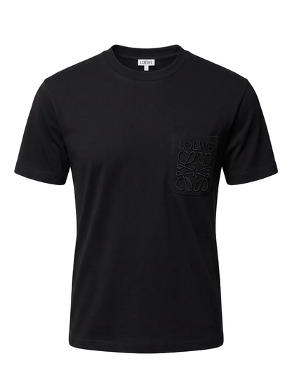 Loewe Embroidered Logo Pocket Black Tshirt For Men