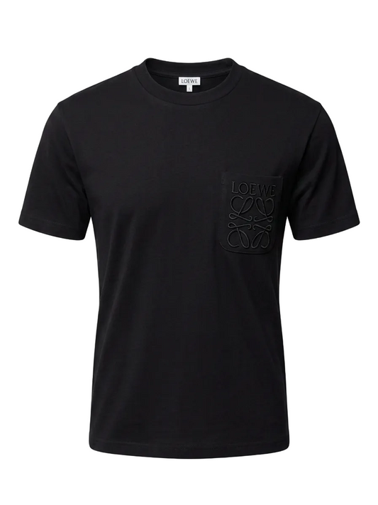 Loewe Embroidered Logo Pocket Black Tshirt For Men