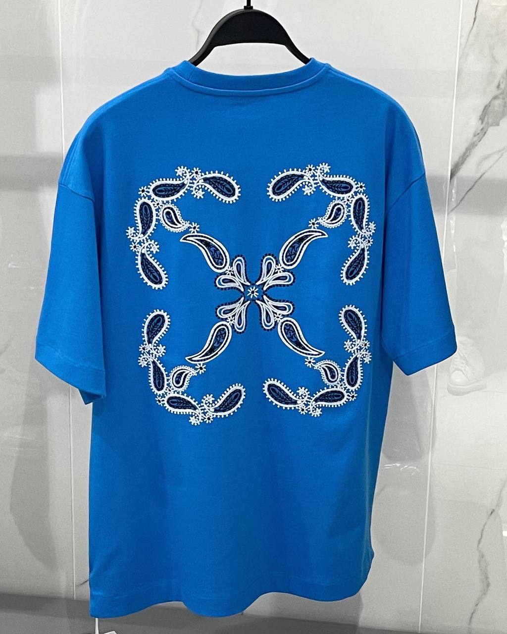 OFF Embroidered Logo Blue Oversized Tshirt For Men