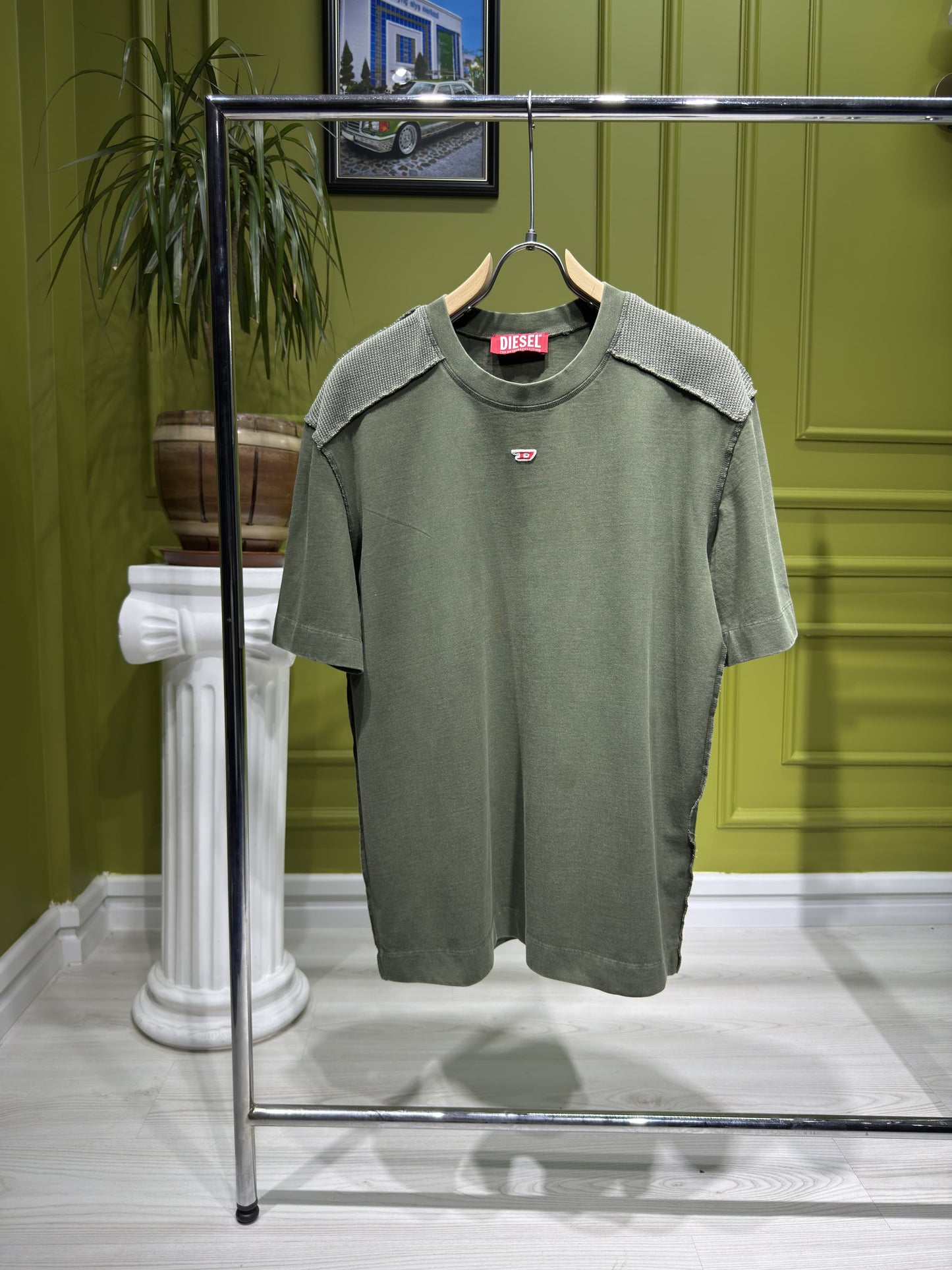 Diesel Embroidered Logo Dark Green Tshirt For Men