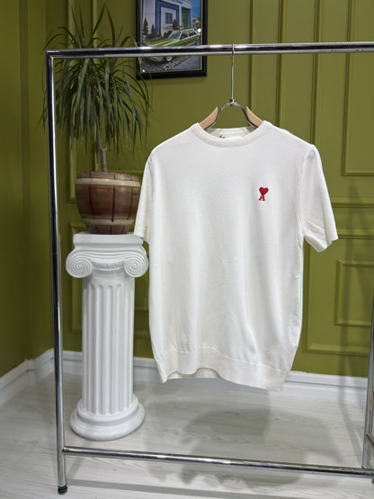 Ami Paris White Knitted Tshirt For Men