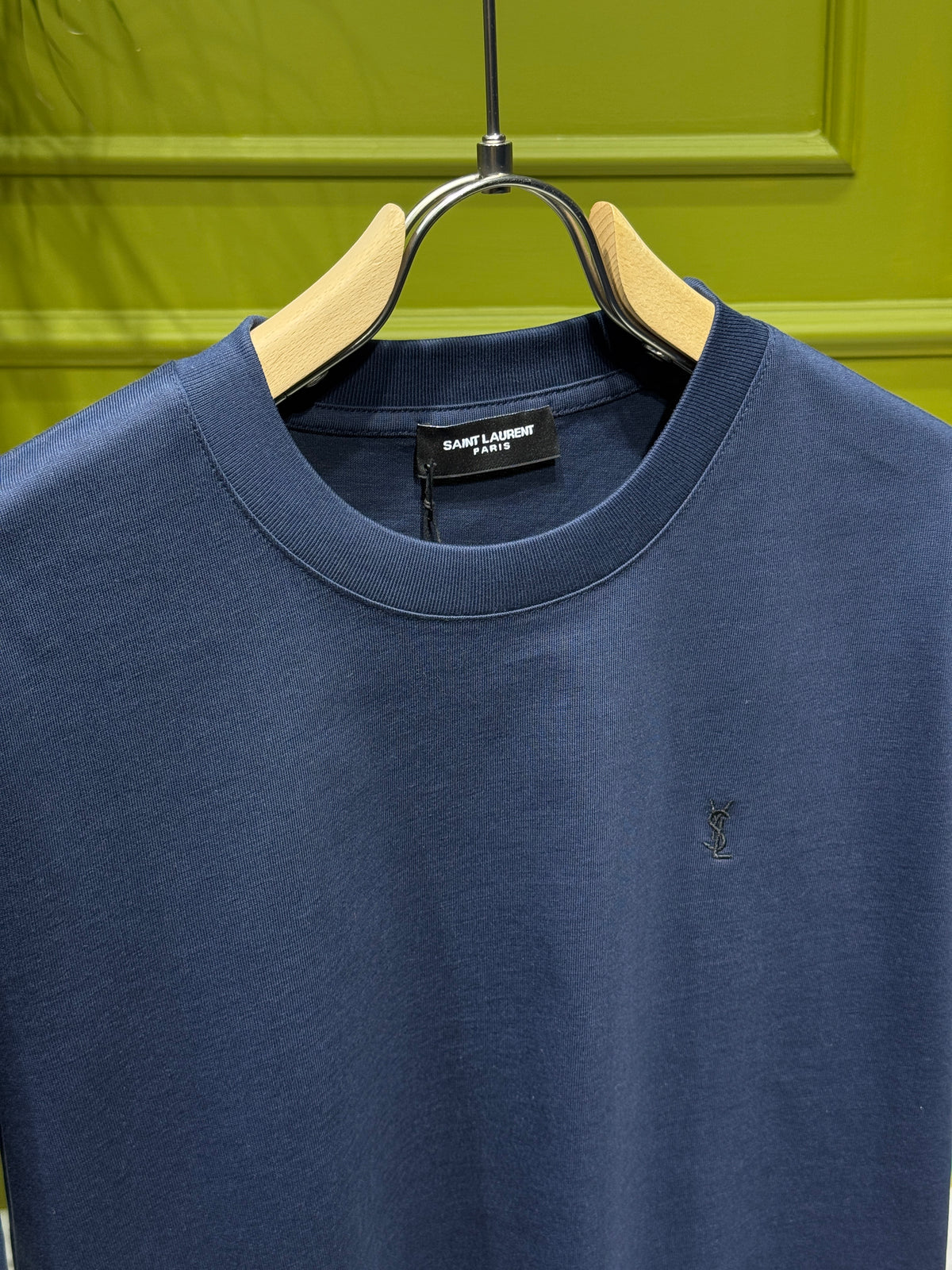YSL Embroidered Logo Navy Blue Tshirt For Men