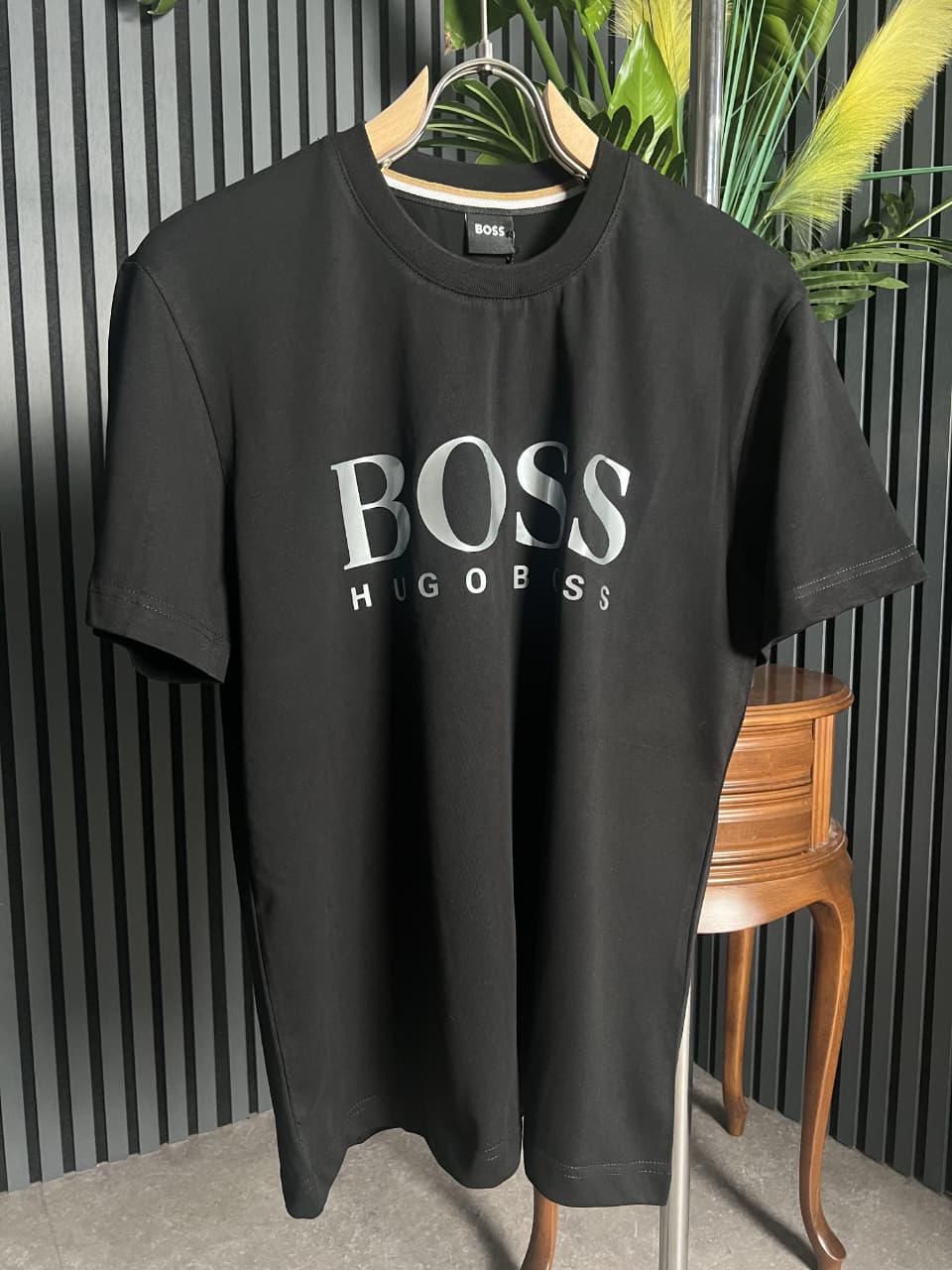BOSS Silver Logo Black Tshirt For Men