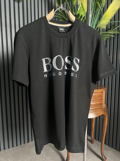 BOSS Silver Logo Black Tshirt For Men