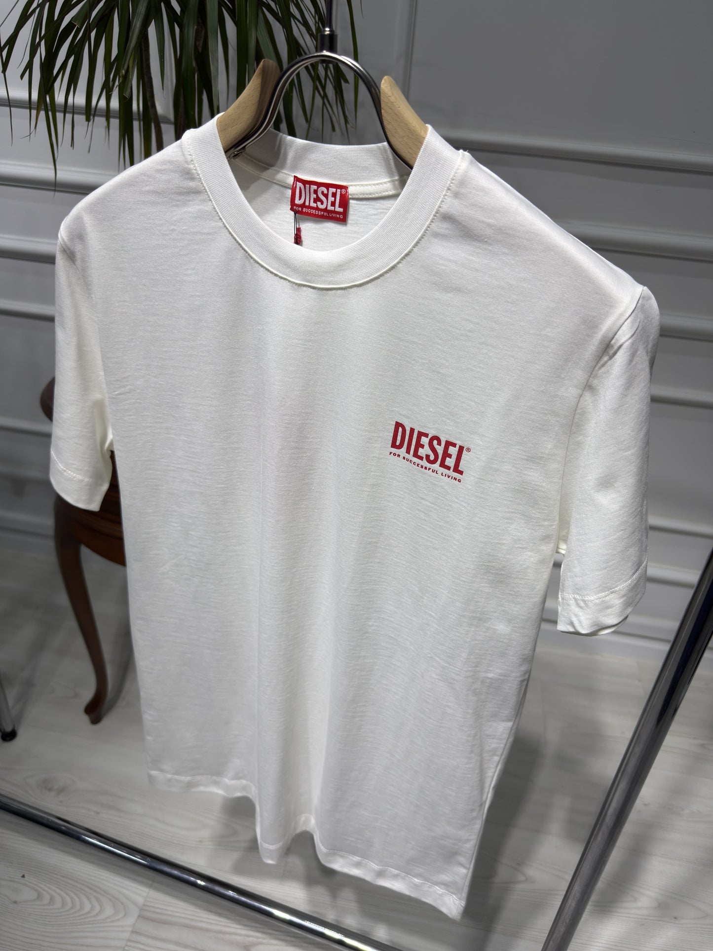 Diesel Logo Printed White Tshirt For Men