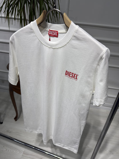 Diesel Logo Printed White Tshirt For Men