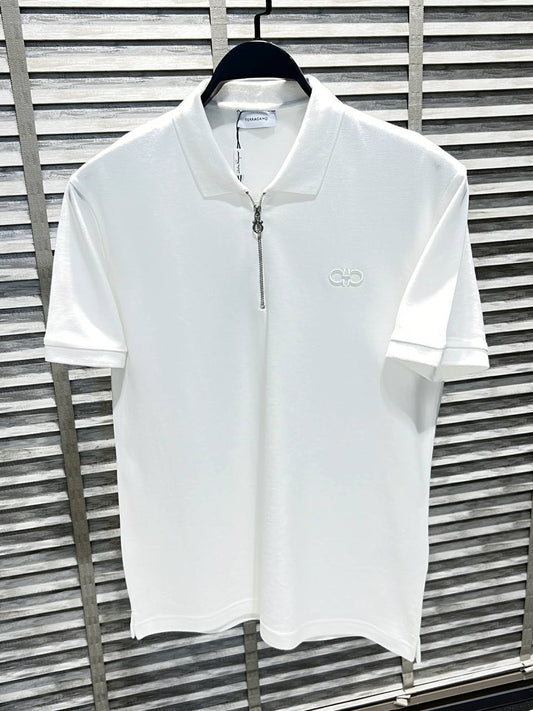 FERRAGAMO Embroidered Logo Offwhite Polo Tshirt