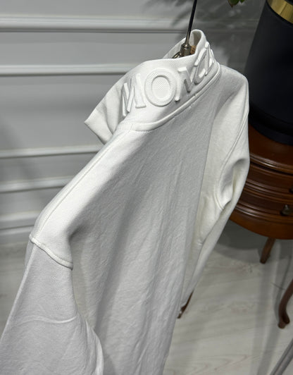 Embroidered Logo White Full-zip Sweatshirt for Men