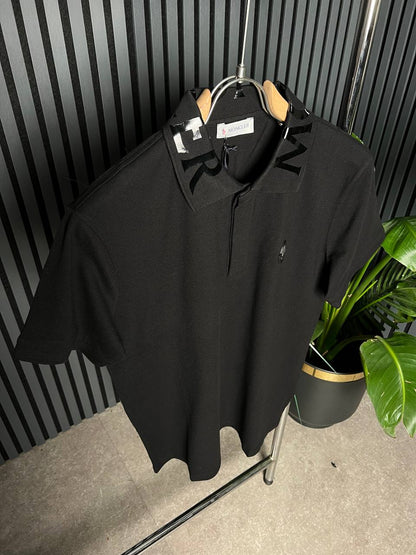 Moncler Collar Logo Print Black Polo For Men