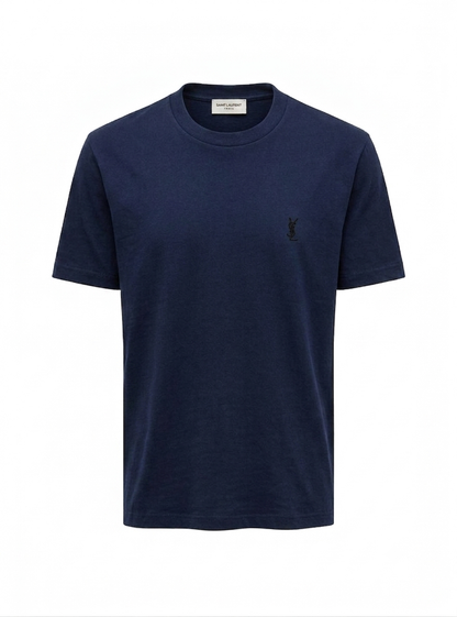 YSL Embroidered Logo Navy Blue Tshirt For Men