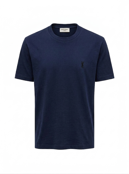 YSL Embroidered Logo Navy Blue Tshirt For Men