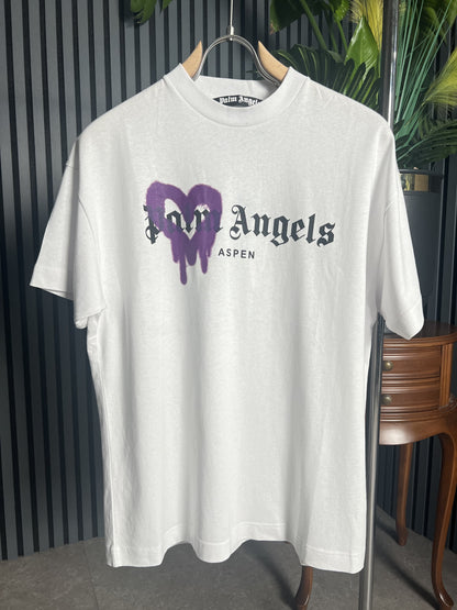 Palm Angels Aspen heart Sprayed White Tshirt For Men