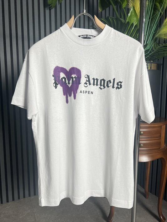 Palm Angels Aspen heart Sprayed White Tshirt For Men