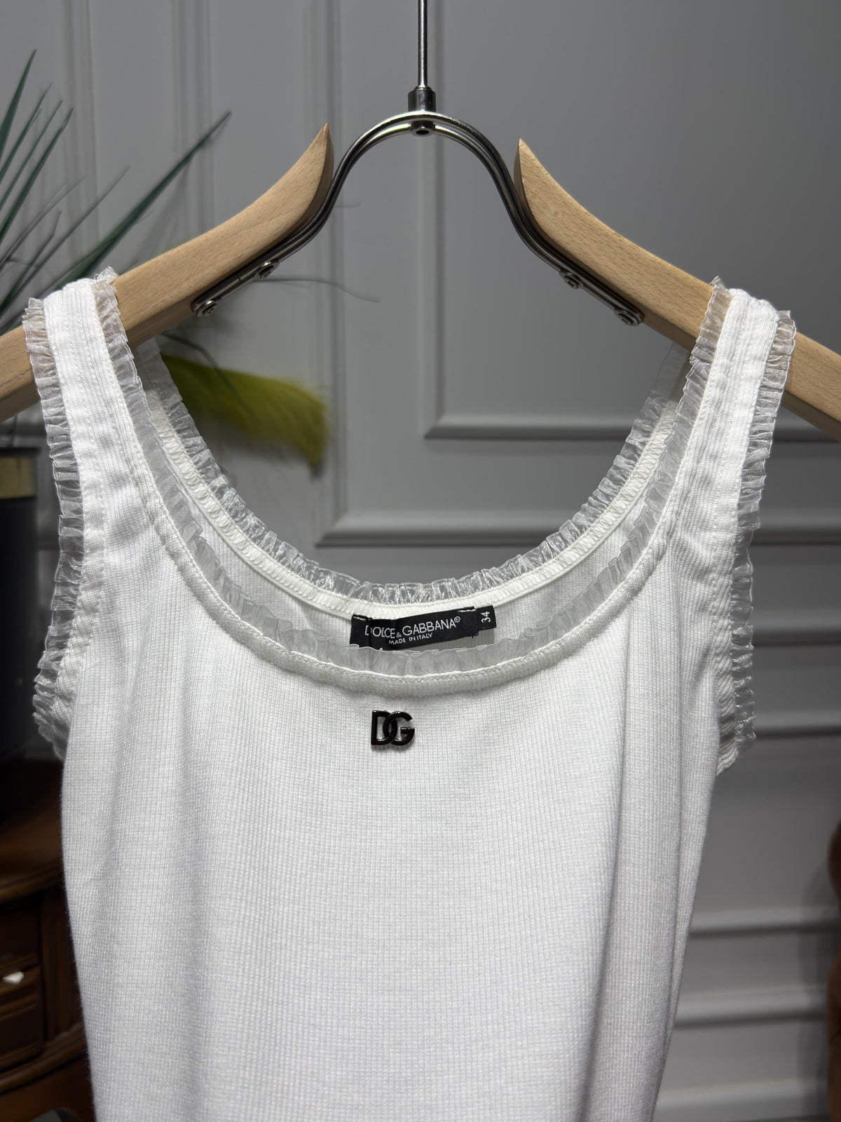 DG Silver Metal logo White Tank Top for Women