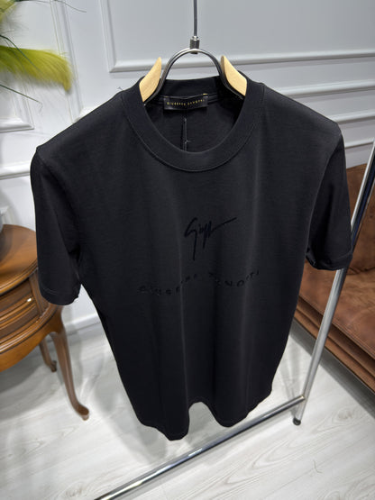 Zanotti Flocked Logo Black Tshirt For Men