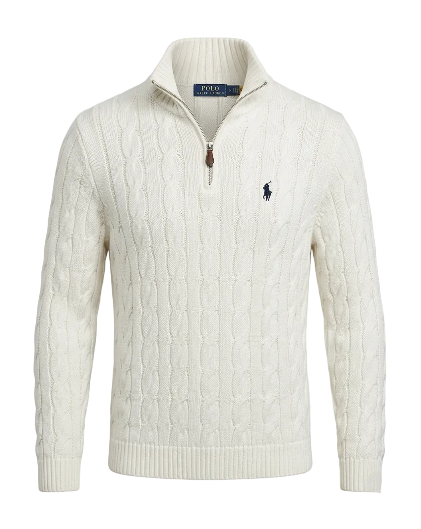 Polo Ralph Lauren Cream Cable-Knit Quarter-Zip For Men