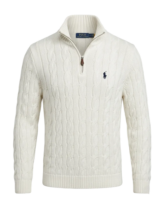 Polo Ralph Lauren Cream Cable-Knit Quarter-Zip For Men