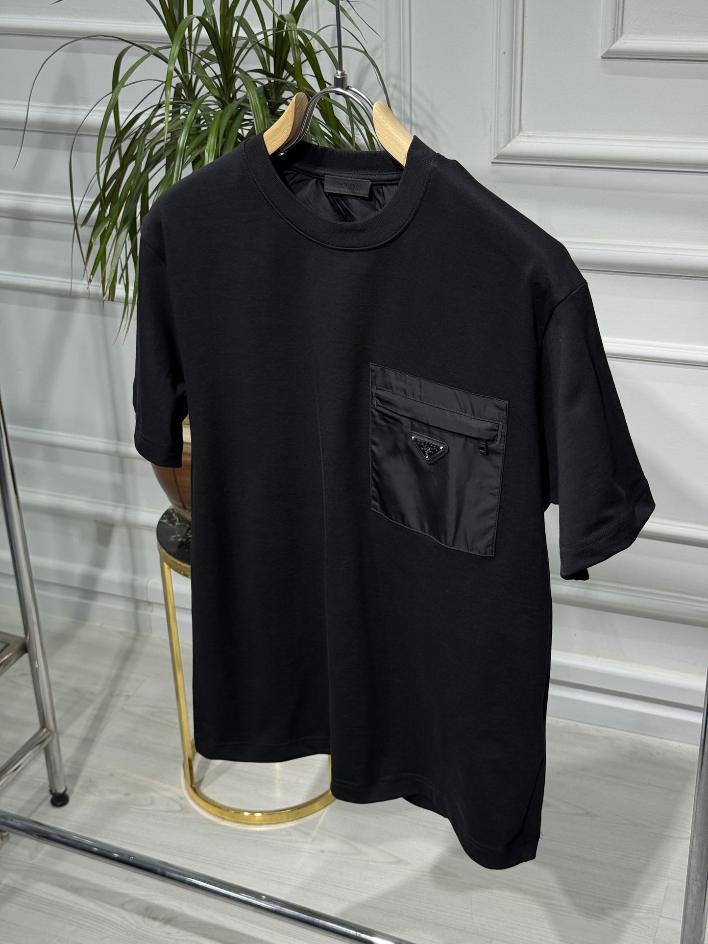 Nylon Pocket Black Tshirt For Men