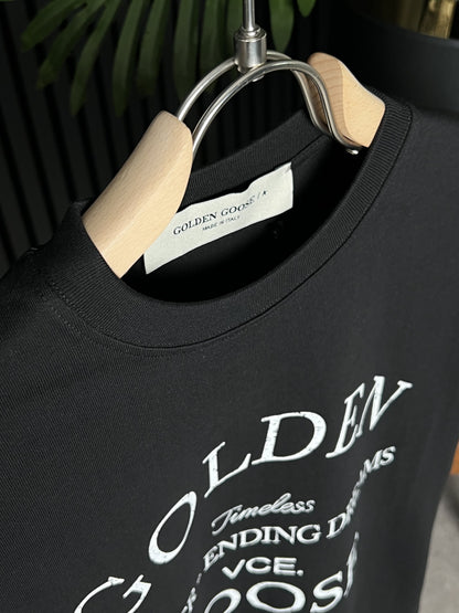 Golden Goose Logo Printed Black Tshirt For Men