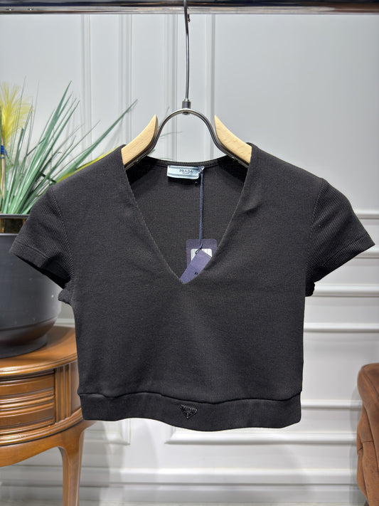 Prada Black Crop V-Neck For Women