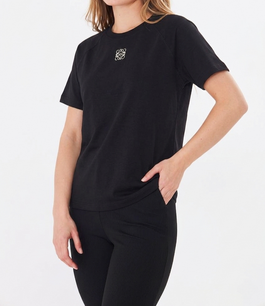 Anagram Embroidered Logo Black Tshirt For Women