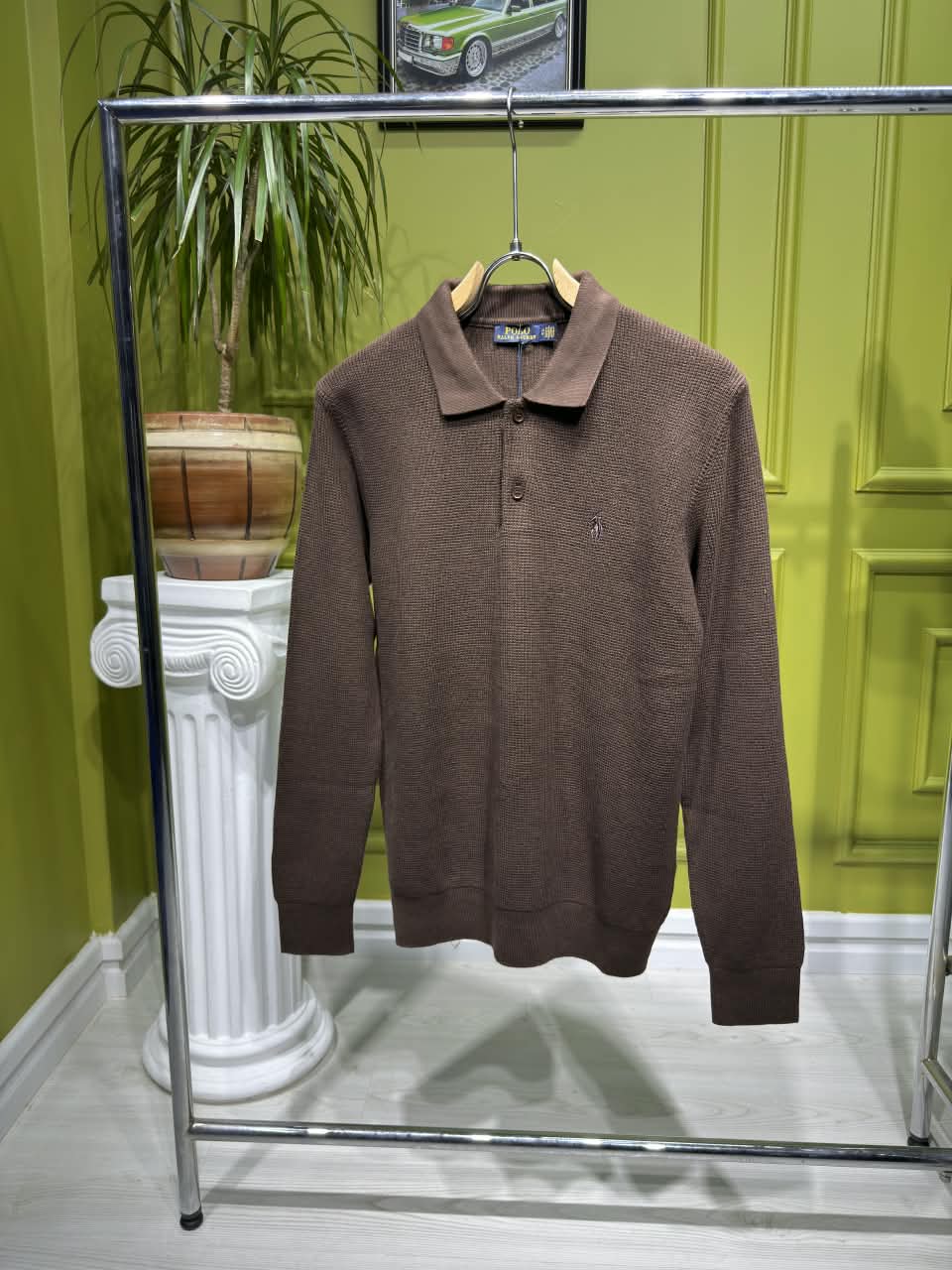 Ralph Lauren Brown Knitted Polo For Men