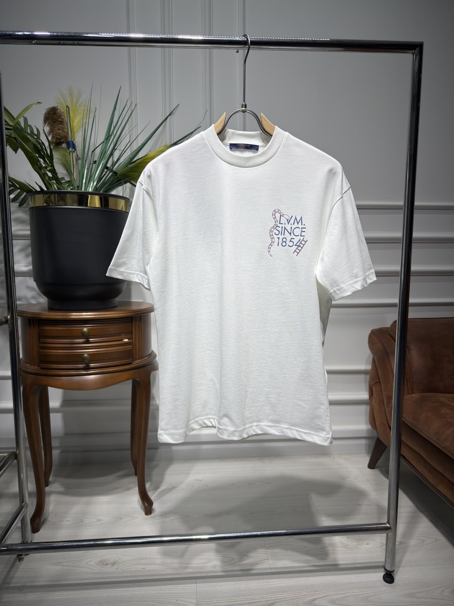 LV Logo Printed White Tshirt For Men