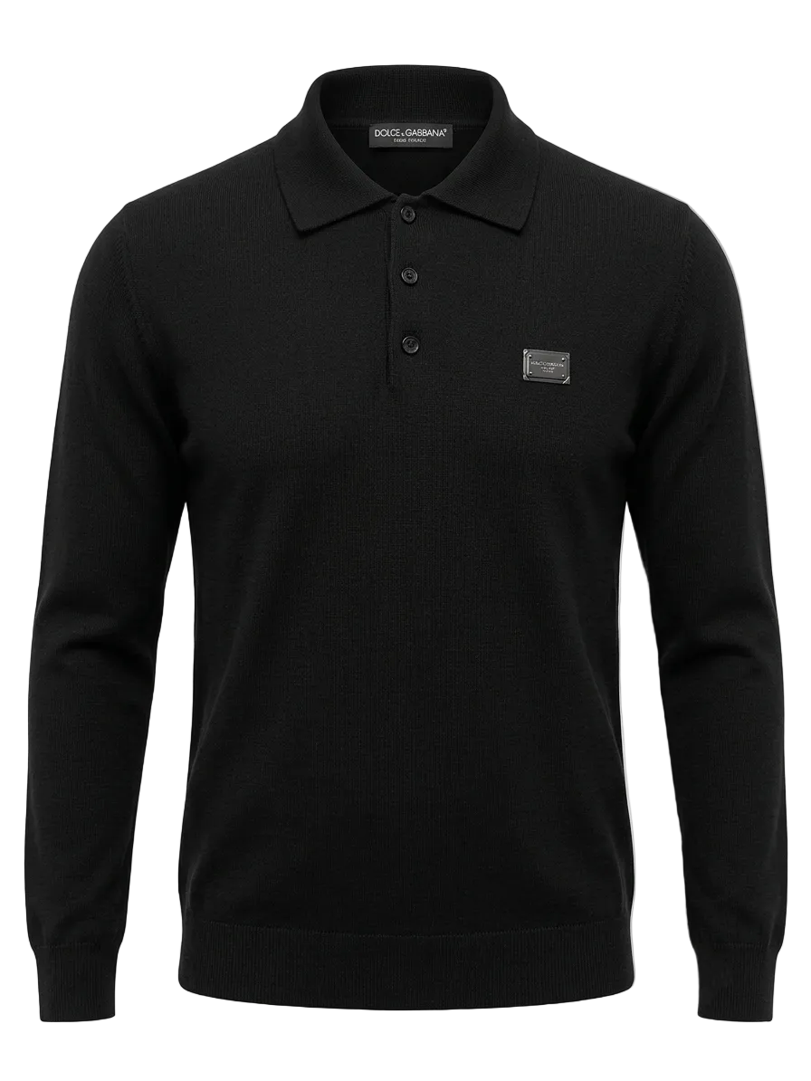 D&G Black Knitted Polo For Men