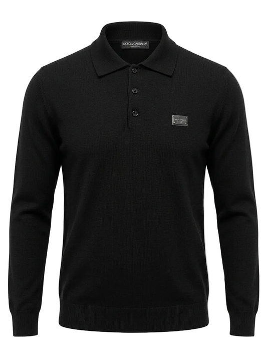 D&G Black Knitted Polo For Men