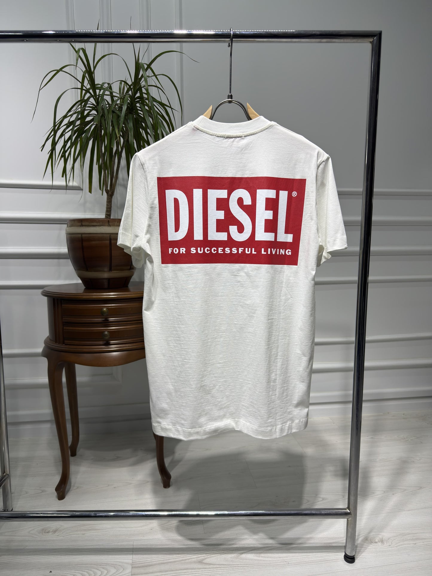 Diesel Logo Printed White Tshirt For Men