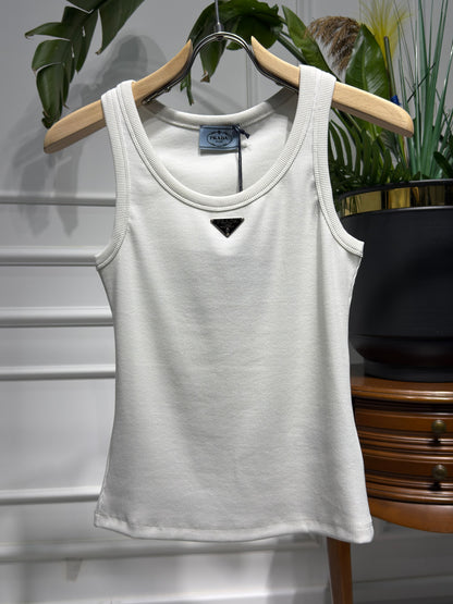 White Ribbed Tank Top for Women