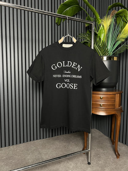 Golden Goose Logo Printed Black Tshirt For Men