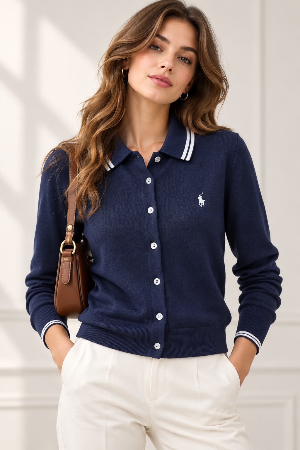 RL Navy Blue Knit Cardigan For Women
