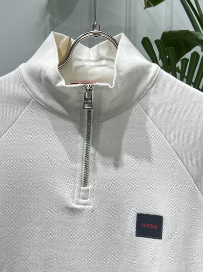 Hugo Boss White Half-Zipper Sweatshirt For Men