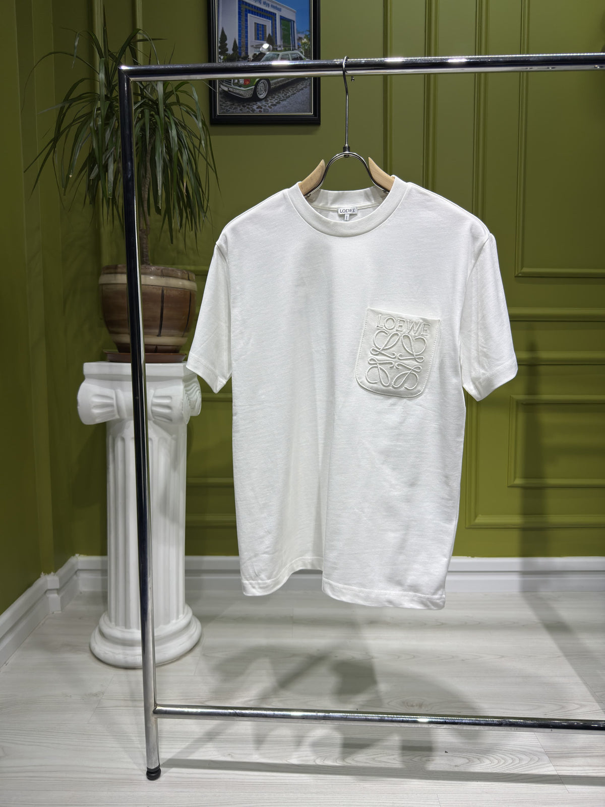 Loewe Embroidered Logo Pocket White Tshirt For Men