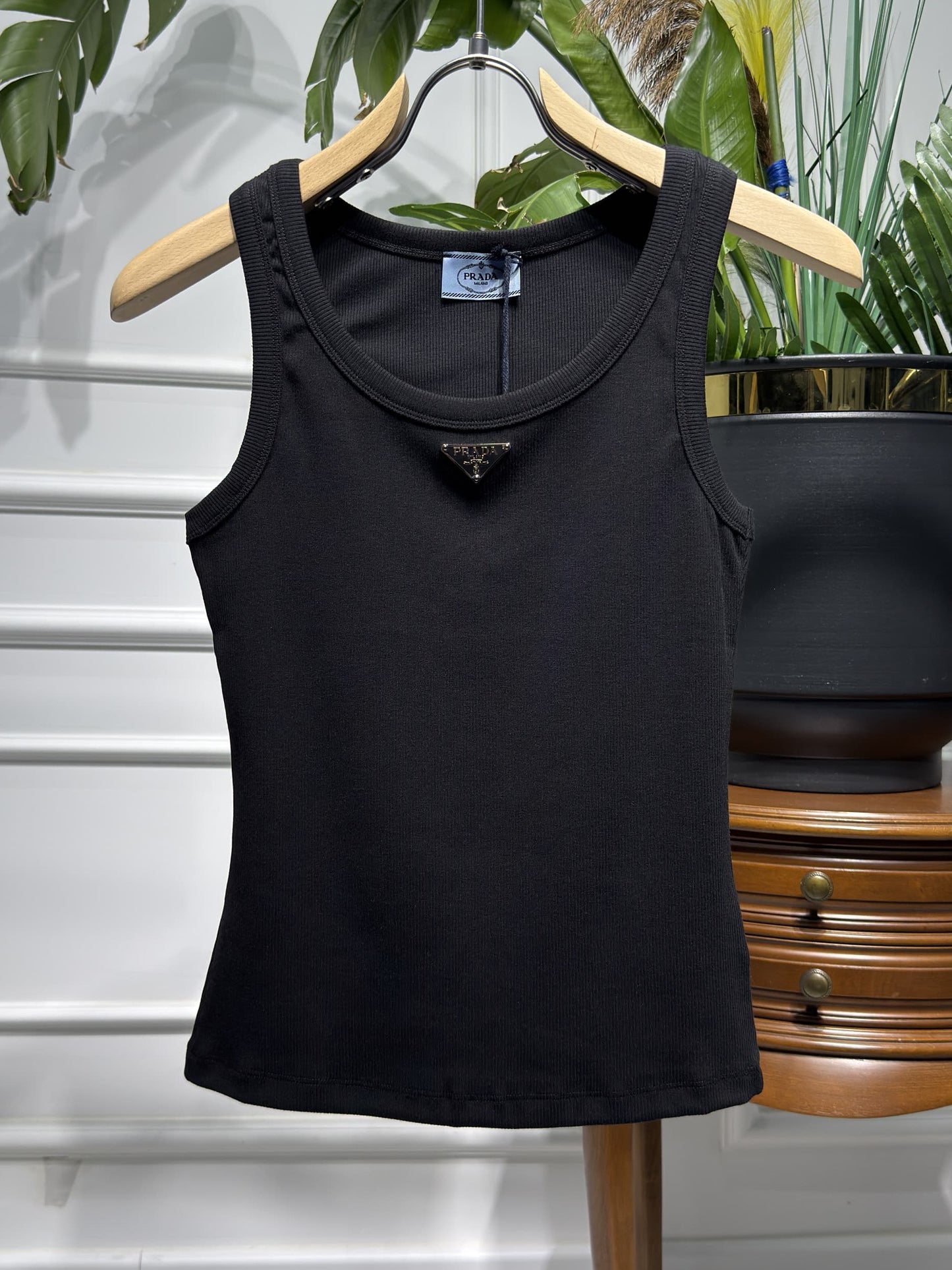 Black Ribbed Tank Top for Women