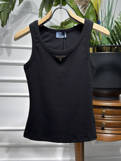 Black Ribbed Tank Top for Women