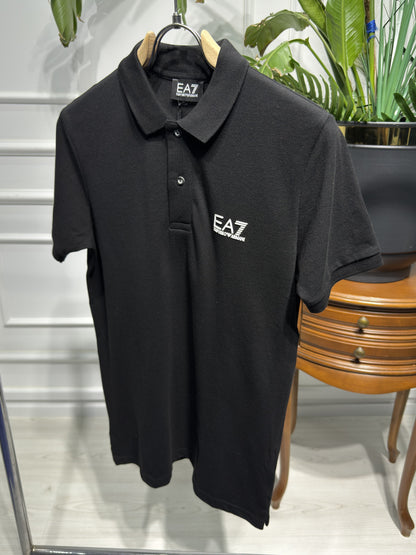 EA7 Rubber Logo Black Polo Tshirt For Men