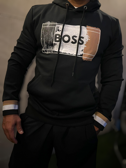 BOSS Printed Logo Black Hoodie For Men