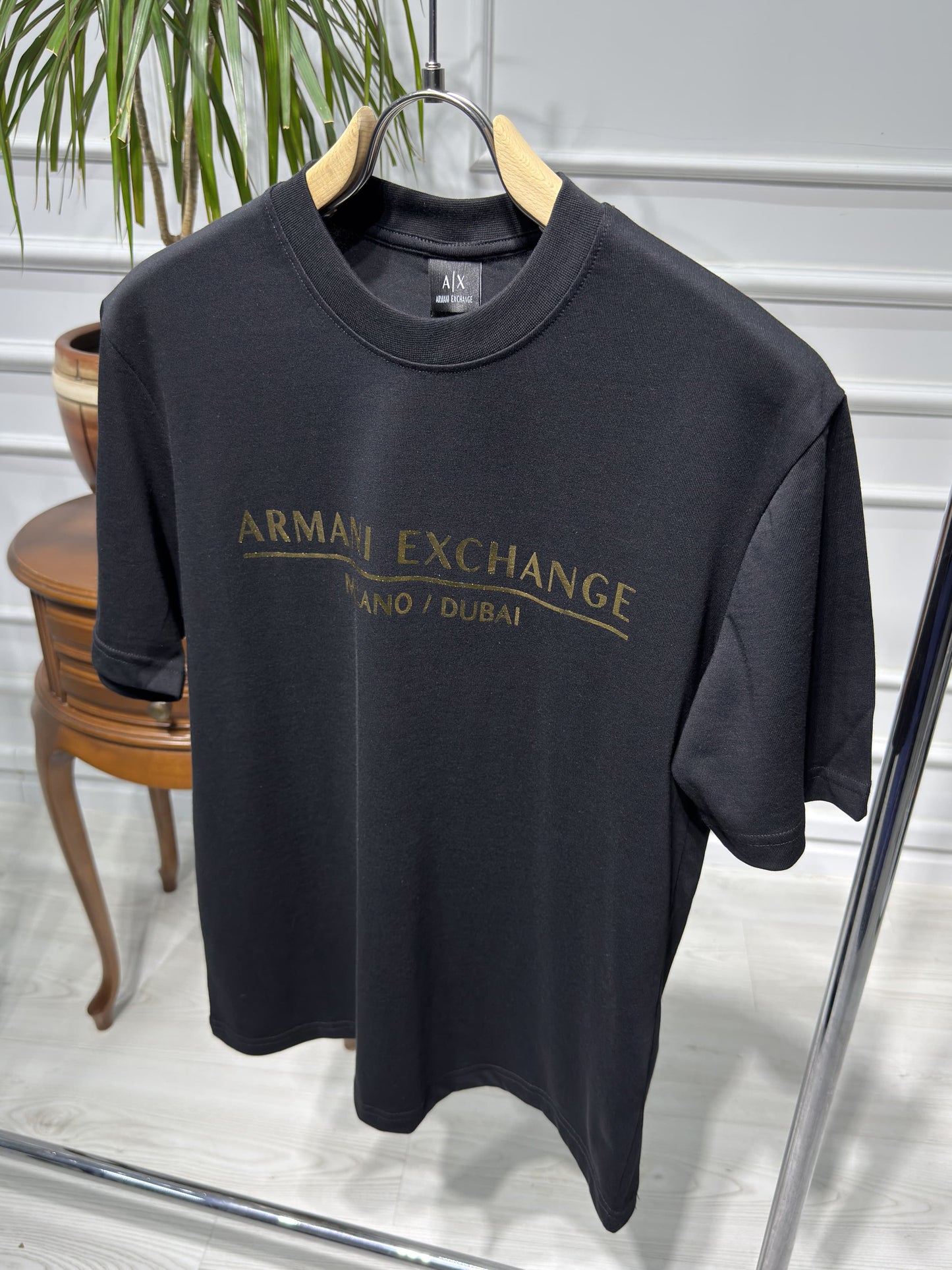 AX Gold Logo Black Tshirt For Men