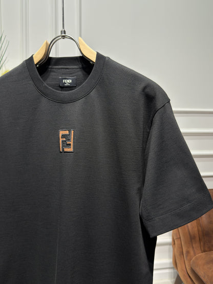 FF Embroidered Brown Logo Black Tshirt For Men
