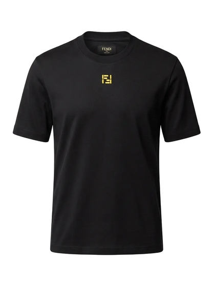Yellow FF Embroidered Black Tshirt For Men