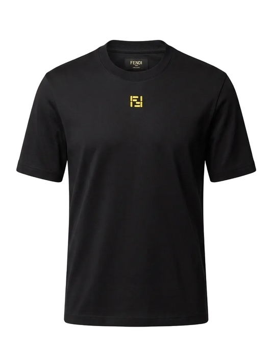 Yellow FF Embroidered Black Tshirt For Men