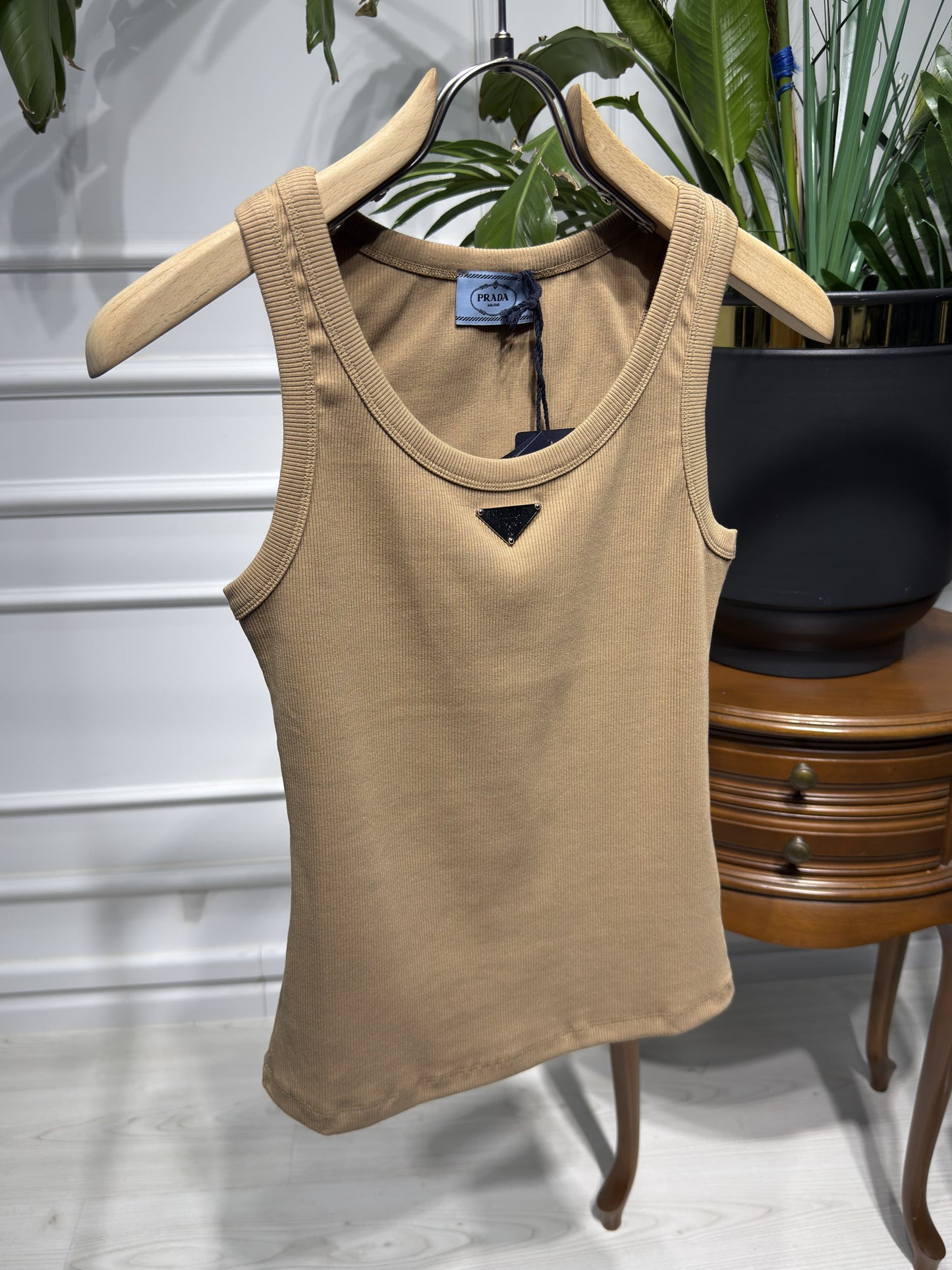 Brown Ribbed Tank Top for Women