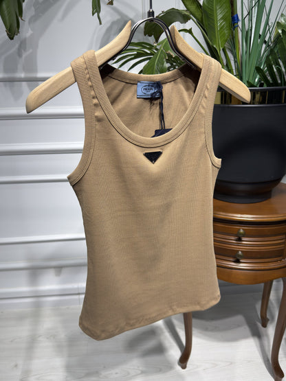 Brown Ribbed Tank Top for Women