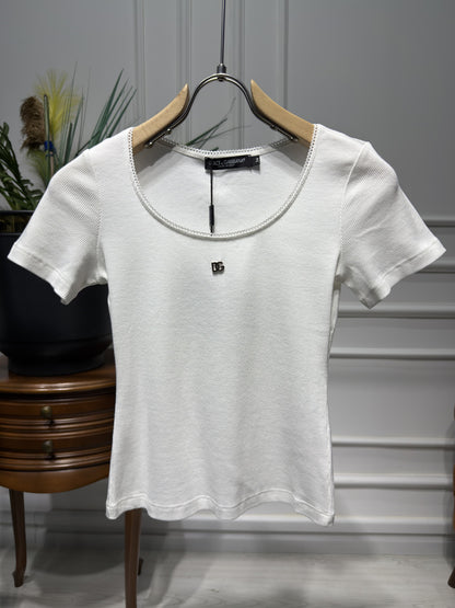DG Metal Logo White Tshirt For Women