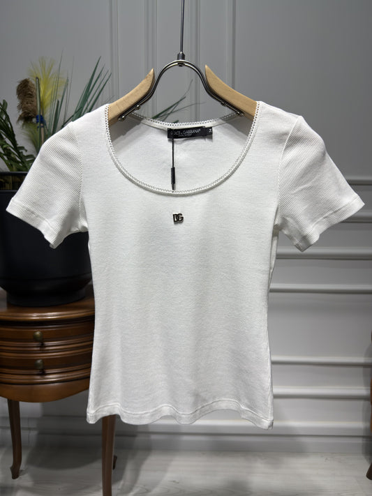 DG Metal Logo White Tshirt For Women